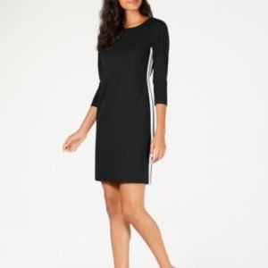 ~ Black Varsity-Striped 3/4 Sleeve Sheath Dress ~